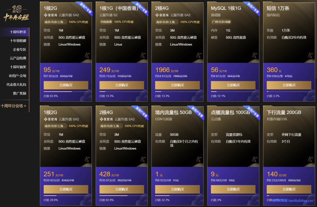 腾讯云十周年秒杀2C4G3M星星海SA2服务器首年428元-老刘博客