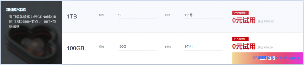 华为云11.11免费CDN加速申请个人100GB企业1TB-老刘博客