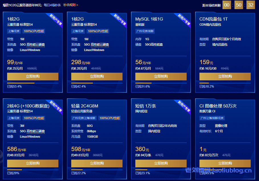 腾讯云限时秒杀:1C2G云服务器年付99元,企业新用户低至1.1折-老刘博客