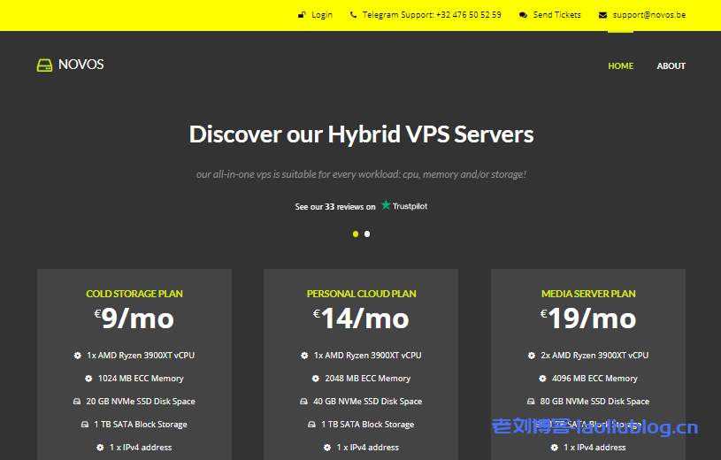 Novos比利时VPS促销1核2G内存NVMe+1TB HDD硬盘1Gbps带宽25TB月流量€8/月附测试IP-老刘博客