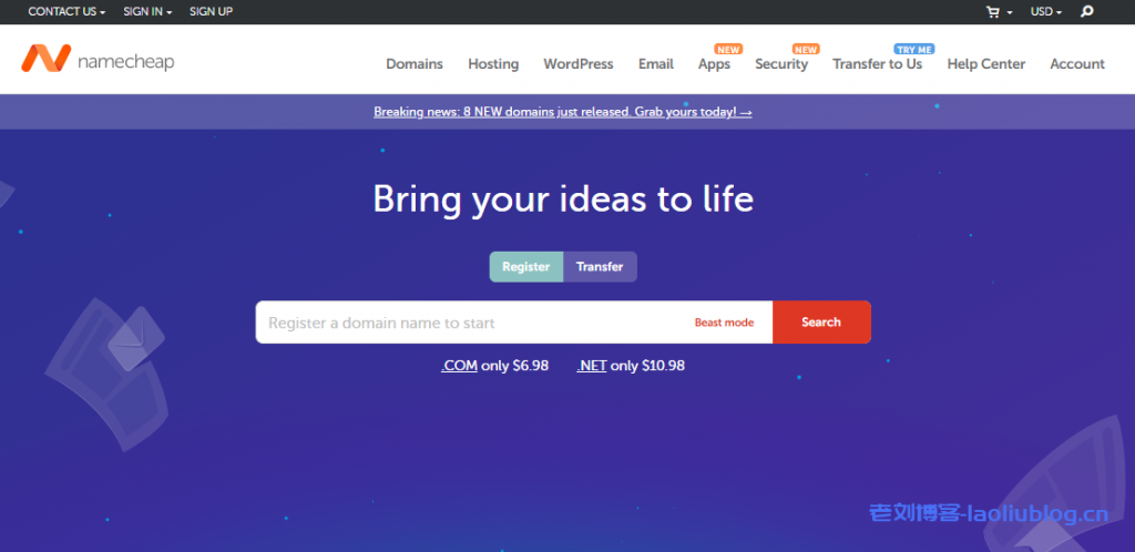 Namecheap优惠：.co域名$3.98/年/.com域名注册仅$6.98/年（约45元）附详细注册购买教程-老刘博客