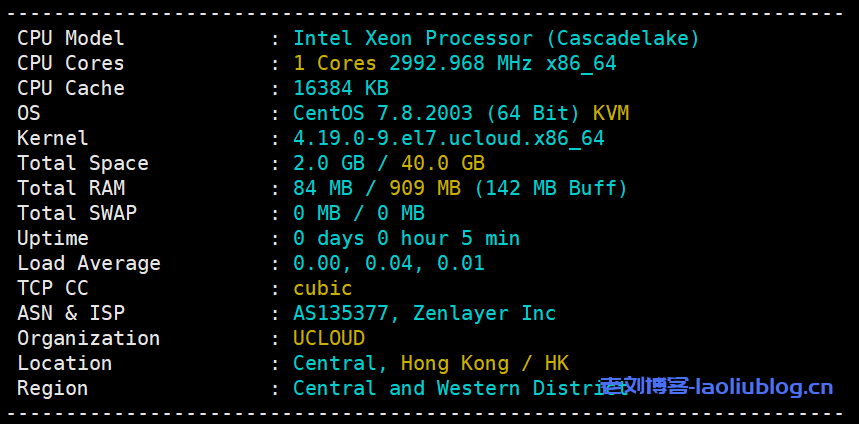 快杰S型云服务器怎么样?UCloud香港快杰S型云服务器最低配置1核1G内存1M带宽40G系统盘性能测评
