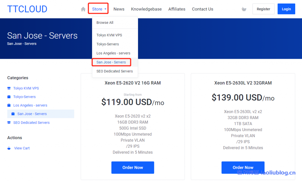 TTCLOUD圣何塞独立服务器促销：$59/月/双E5-2620v2/16GB/500G SSD/100M带宽不限流量/10Gbps攻击防御/国内直连(163)线路-老刘博客
