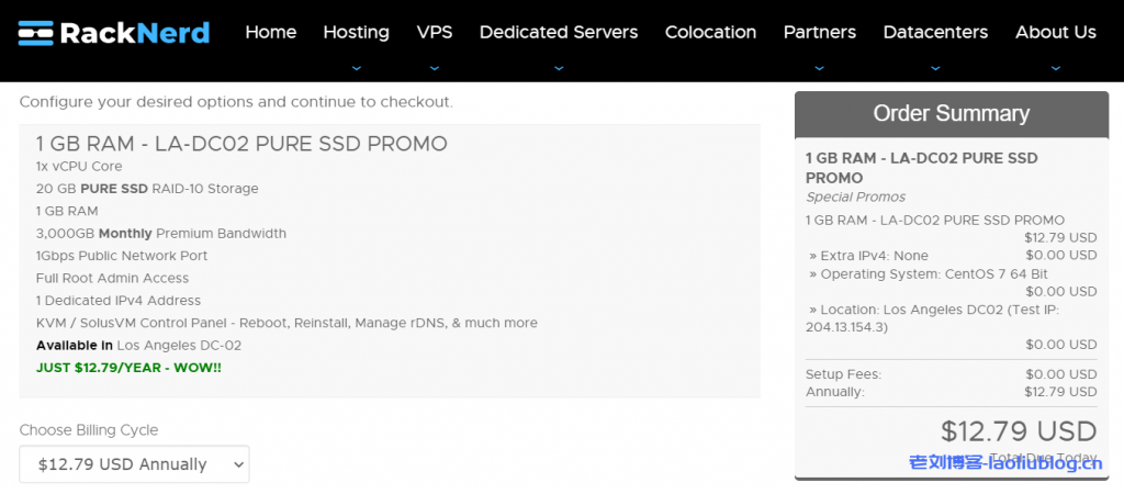RackNerd美国便宜VPS补货：1核1G内存20G SSD RAID10硬盘1Gbps贷款3T月流量年付$12.79-老刘博客
