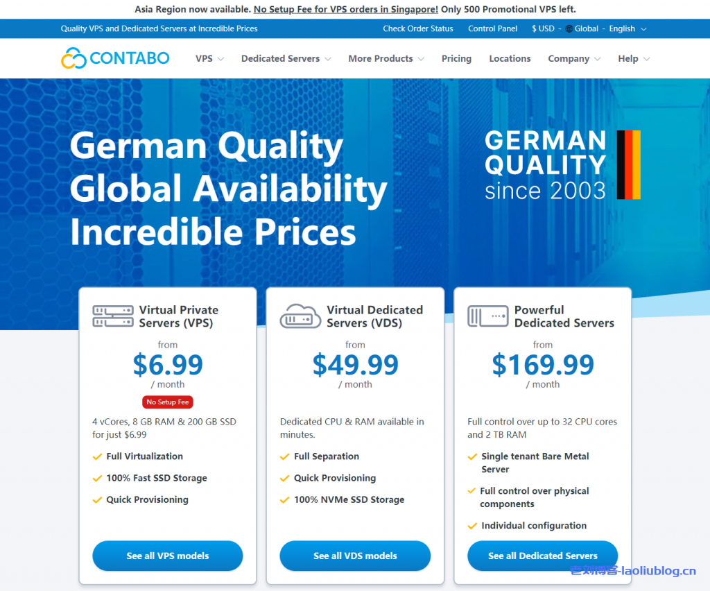 contabo新增英国VPS，朴茨茅斯机房，免安装费1个快照，5.99欧/月/4核8G内存200G SSD硬盘32T流量@200Mbps带宽-老刘博客