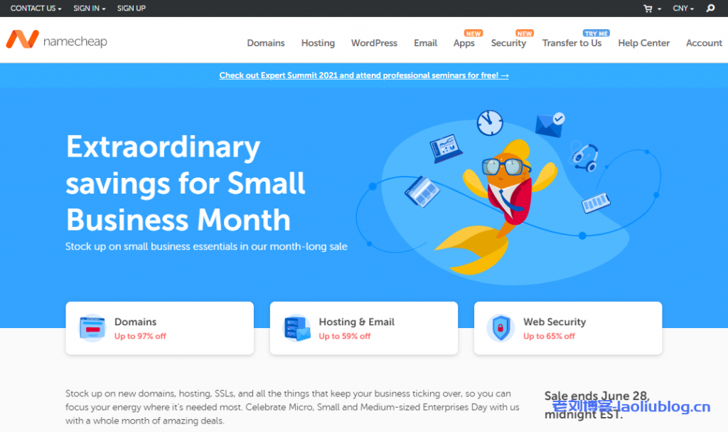 海外域名注册商NameCheap发布年中小企业优惠月活动，.COM域名注册44.74元/年，PositiveSSL SSL证书38.39元/年-老刘博客