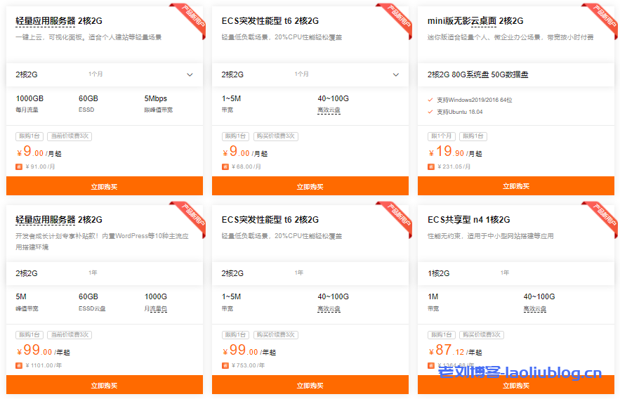 阿里云暑期大放价,轻量应用服务器新用户2核2G低至9元一个月-老刘博客