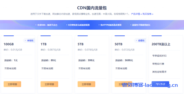 UCloud优刻得CDN国内/国际流量包超值特惠活动改版,国内流量包不限有效期,100GB/1元,1TB/89元-老刘博客