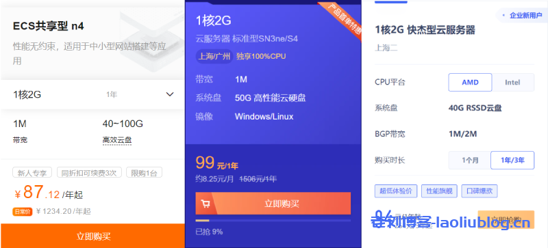 阿里云、腾讯云、UCloud年付百元机（上海机房1核2G内存1Mbps带宽云服务器）性能对比测评-老刘博客