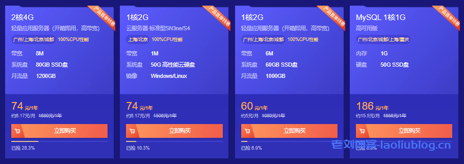 腾讯云轻量应用服务器秒杀:1C2G6M低至60元/年,2C4G8M低至74元/年