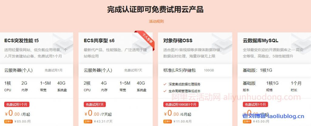 阿里云企业免费套餐，完成企业认证，即可免费试用阿里云产品-老刘博客