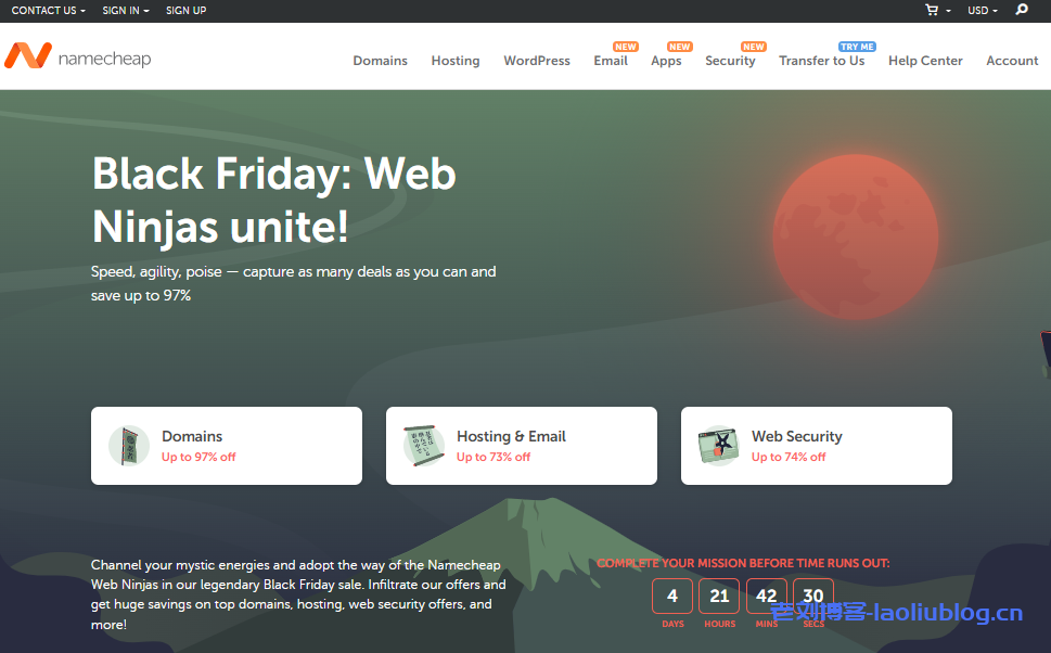 【黑五】NameCheap域名优惠：.com域名注册/转入均$5.98/yr，.net注册首年$5.98，.org注册首年$6.48-老刘博客