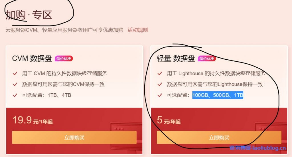 腾讯云最新优惠【新春采购】：轻量云服务器 数据盘，1TB空间，年付19.9元-老刘博客