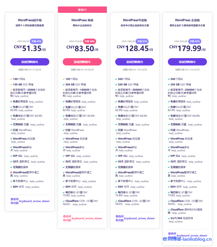 Hostinger WordPress主机优惠套餐推荐，有起步版、商业版、专业版、企业版，低至51.35元/月-老刘博客