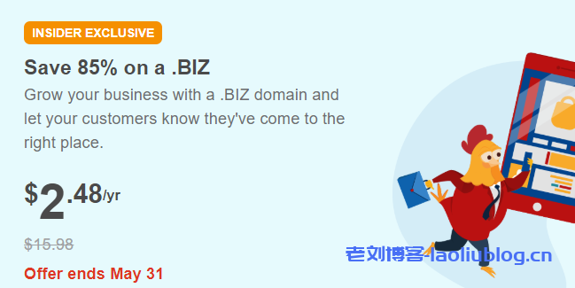 Namecheap域名促销进行中，.BIZ域名可享85%优惠！原价15.08美元/年，现在优惠价2.48美元/年-老刘博客