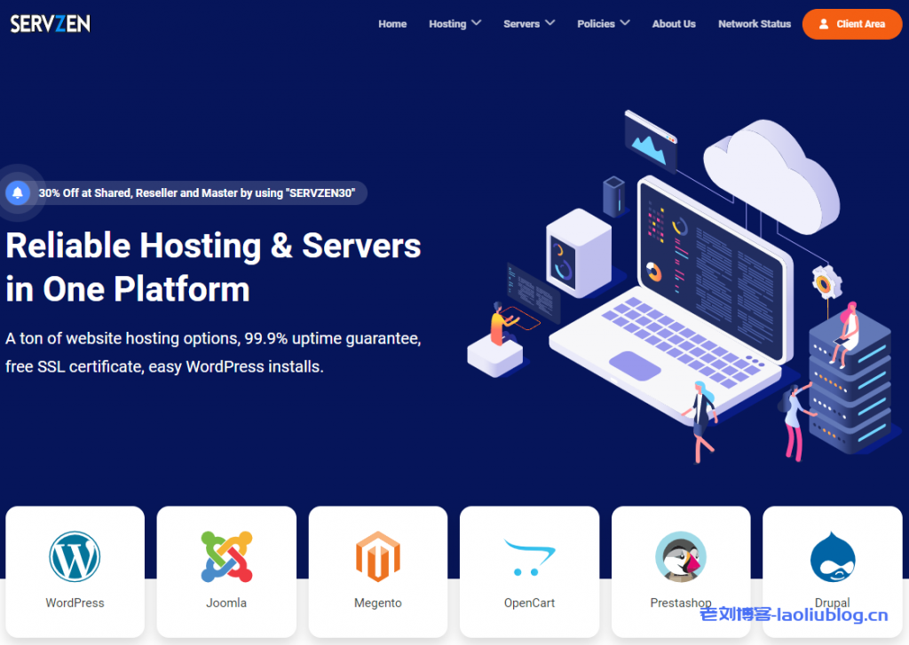Servzen法国特价KVM VPS：$3.5/月/2GB内存/30GB SSD空间/10TB流量@1Gbps端口-老刘博客