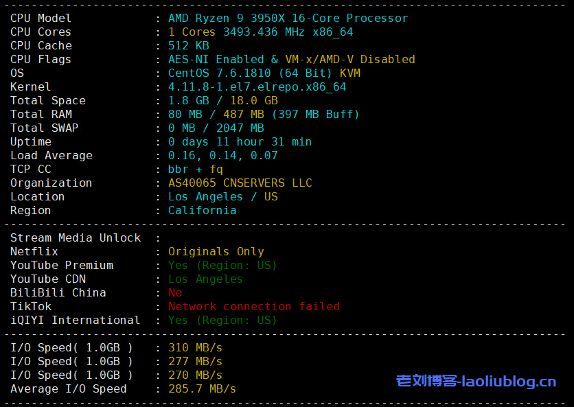 六六云主机测评:美西cera联通CUVIP,美国原生IP,4T(双向)流量@1Gbps带宽,去程三网走自有线路,回程均走上海联通AS4837