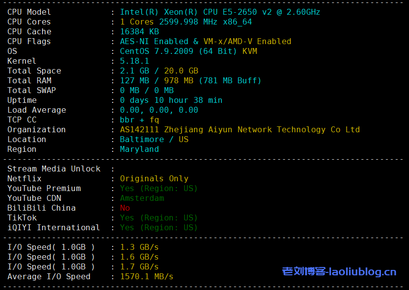 艾云VPS怎么样?简单测评艾云iaclouds美国纽约机房特价服务器Special,美国原生IP,解锁美区TikTok-老刘博客