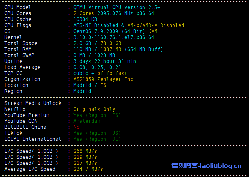arkecx怎么样?Ark Edge Cloud西班牙马德里云服务器测评分享,1Gbps大带宽,适合跑国际业务,解锁美区TIKTOK流媒体-老刘博客