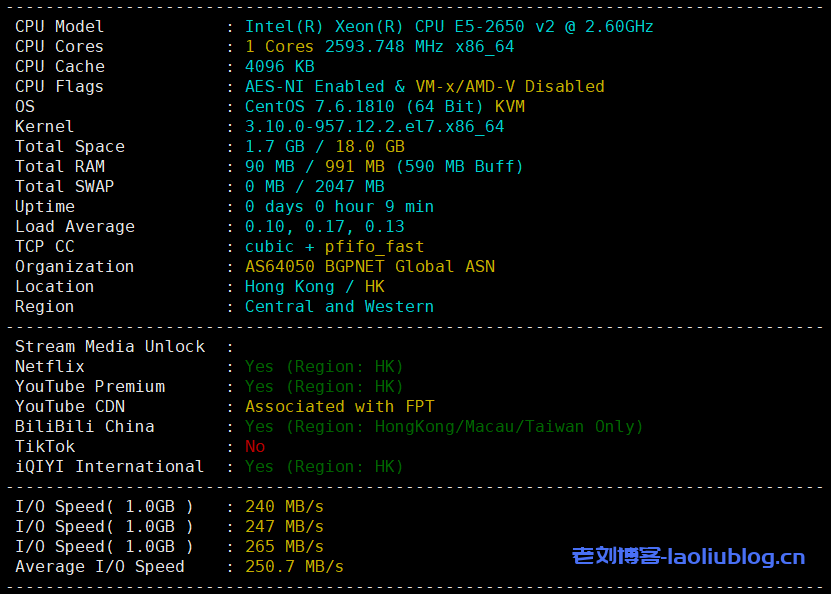 六六云香港三网CN2 GIA建站VPS测评:国内延迟、丢包率、性能和带宽、路由去回程、流媒体和TikTok检测-老刘博客