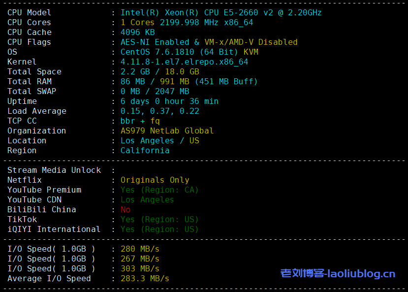 六六云美西双向9929精品线路大带宽VPS测评:国内延迟、丢包率、性能和带宽、路由去回程、流媒体和TikTok检测-老刘博客