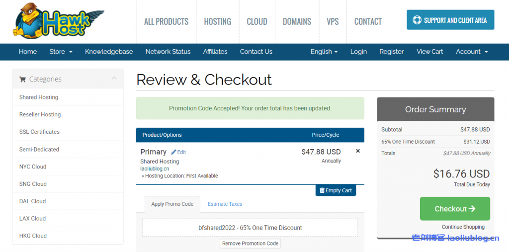 HawkHost老鹰主机:2022黑色星期五促销,云虚拟主机35折优惠低至$1.40/月,可选洛杉矶、达拉斯、新加坡等七大机房