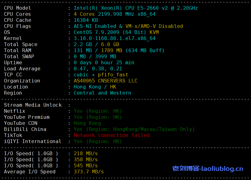 VoLLcloud怎么样?VoLLcloud香港CMI VPS测评:香港原生IP,解锁奈非/迪士尼,三网直连,回程三网CMI,网络延迟84.9ms-老刘博客