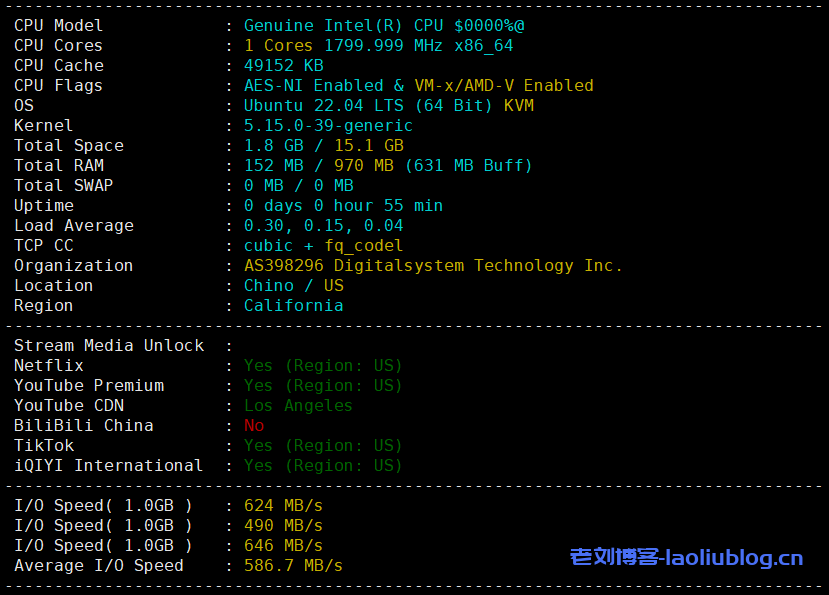 DigitalVirt怎么样？DigitalVirt洛杉矶轻量云VPS主机性能和速度评测，SSD硬盘性价比高，适合建站！-老刘博客