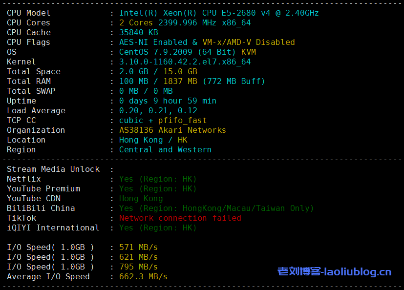 ReCloud主机测评:香港落地款新段-2c4g 2G 无限流量 香港新段 | HE+HKIX (流媒体解锁) 香港原生IP 解锁港区奈菲/油管/迪士尼-老刘博客