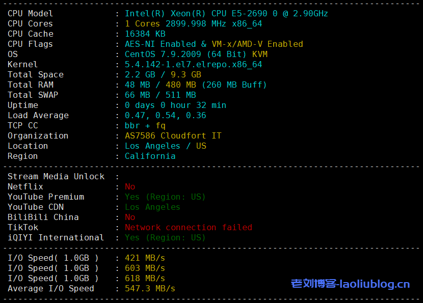 CubeCloud怎么样？年付299元的魔方云双12活动VPS【洛杉矶CU4837 - 0.5G】简单测评分享-老刘博客