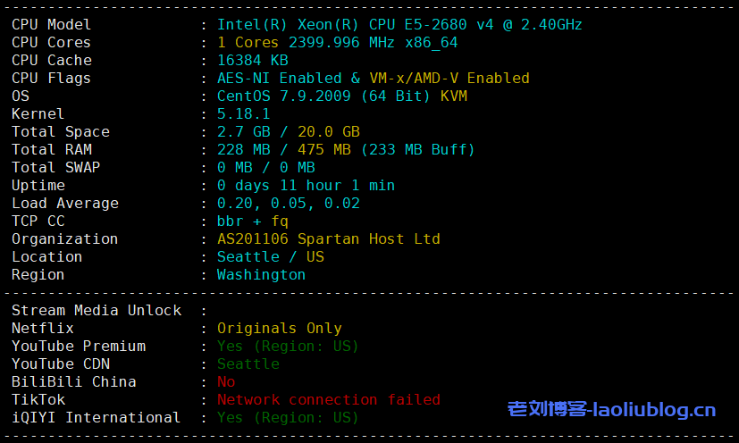 艾云VPS怎么样？年付200元的艾云新年套餐西雅图4837简单测评：三网回程联通4837，美国原生IP，解锁奈菲/TikTok，油管实测5.5万Kbps，磁盘I/O达1.2GB/s-老刘博客