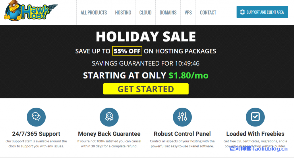 hawkhost圣诞节活动：虚拟主机$1.8/月起，云服务器$5/月起，可选香港/新加坡/洛杉矶/达拉斯/纽约-老刘博客