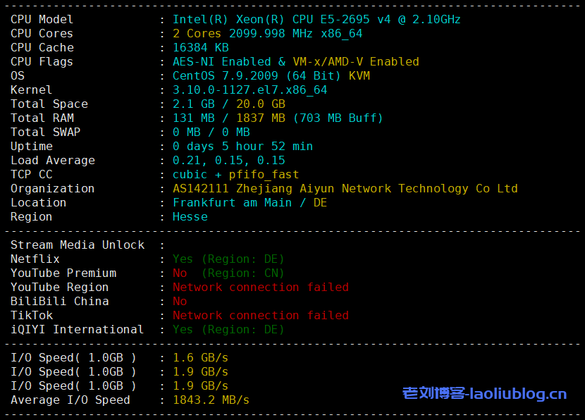 艾云服务器怎么样？年付160元的艾云新年活动德国法兰克福VPS测评分享-老刘博客