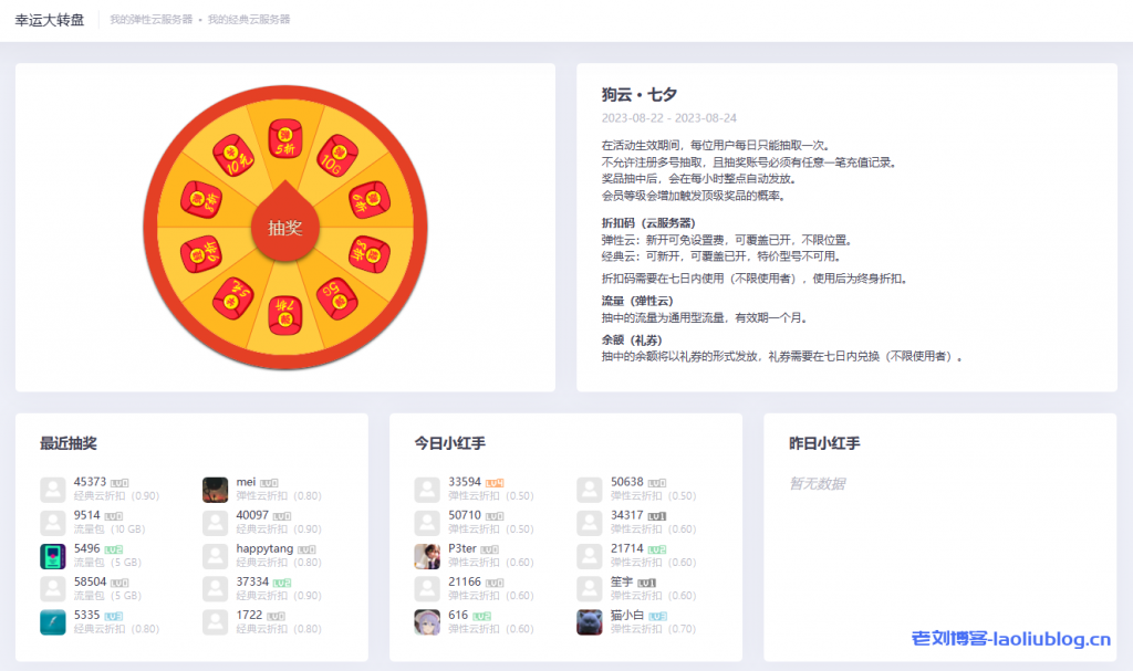 狗云dogyun七夕活动:弹性云7折、经典云7.7折、独服优惠100元,可选中国香港/日本/韩国/美国/俄罗斯机房-老刘博客