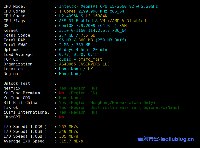 主机测评：VollCloud卖的最好的香港CMI VPS套餐，年付$59，原生IP解锁流媒体-老刘博客