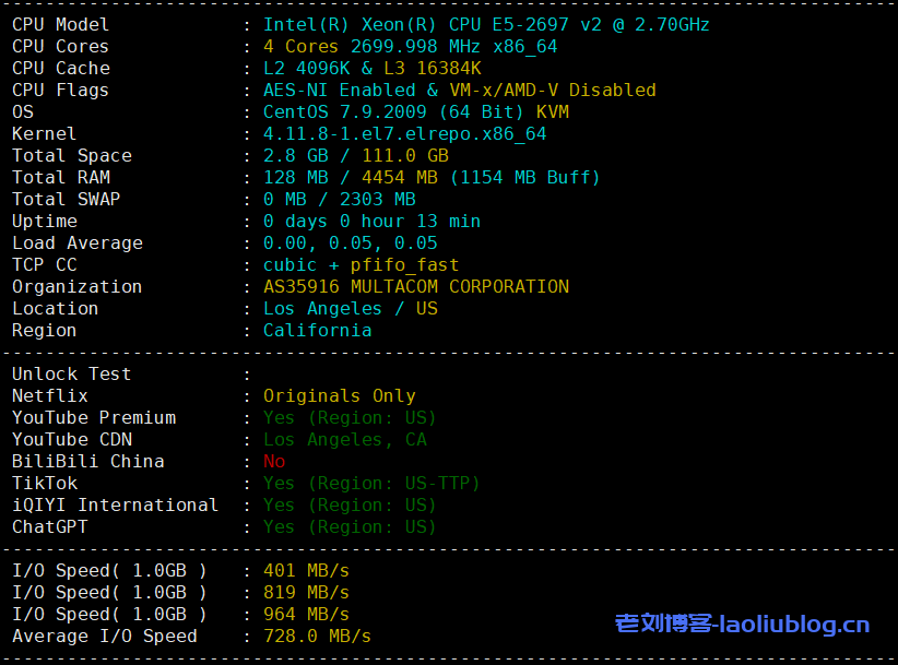 主机测评之RackNerd洛杉矶VPS：$52.49/年/4核4.5G/115GB SSD/20TB流量@1Gbps带宽,洛杉矶DC02机房-老刘博客