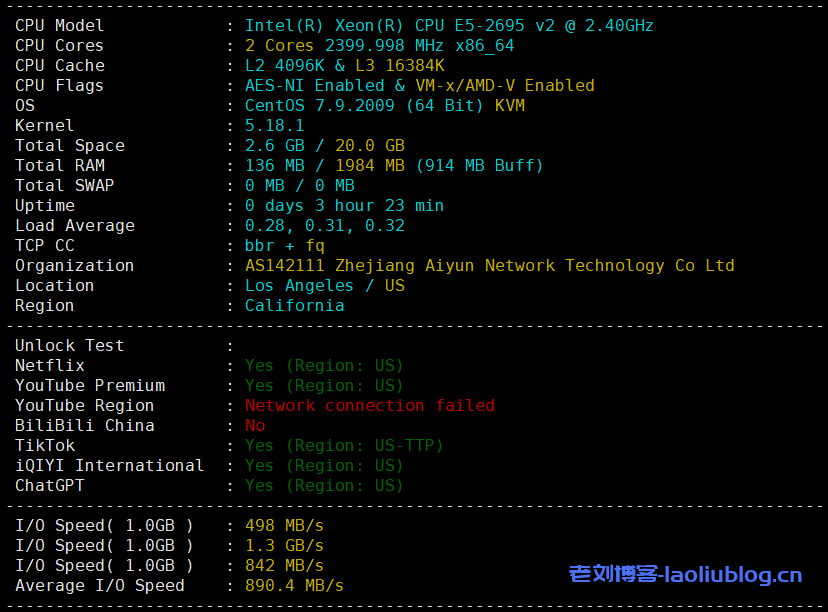 艾云洛杉矶VPS月付77港元,美国双ISP原生IP,2核2G/40G SSD/4T流量@500M带宽,带20Gbps防御-老刘博客