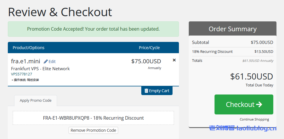 咸鱼云法兰克福9929 VPS:$61.5/年,1核1G内存15G SSD,1T流量@500Mbps带宽-老刘博客
