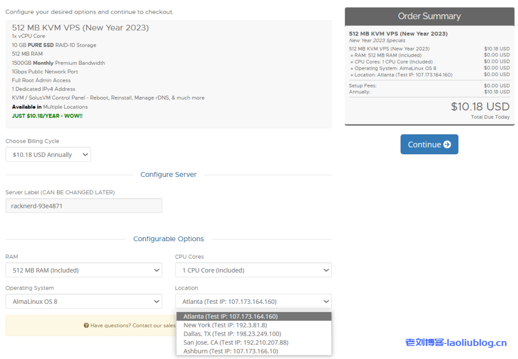考古啦!RackNerd两款年付10.18美元的美国便宜VPS,续费同价,支持自助换IP-老刘博客