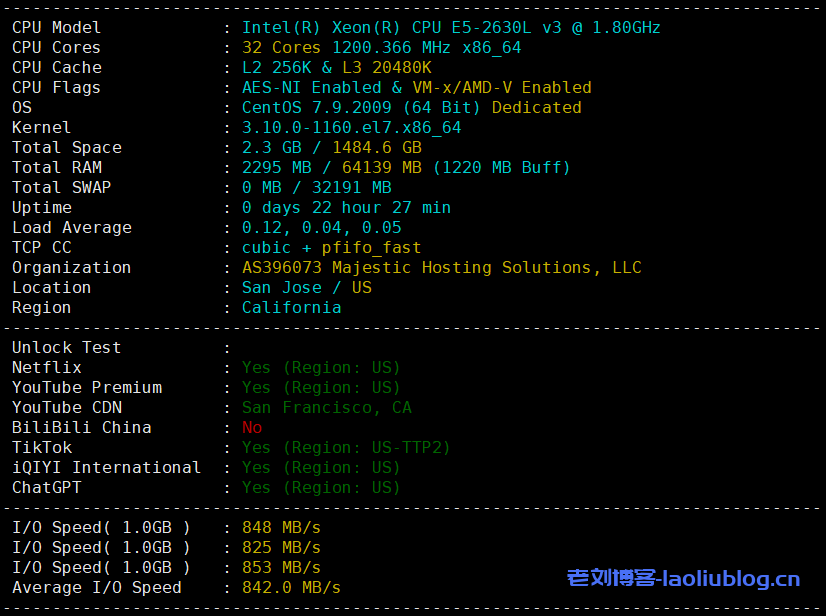 服务器测评:SpinServers五一套餐,美国圣何塞服务器Dual Intel Xeon E5-2630L v3 (64GB) (1.6TB NVMe)-老刘博客