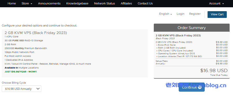#百元机#RackNerd便宜美国VPS:$16.98/年/单核2G内存30G SSD/5TB流量@1Gbps带宽,自助换IP,续费同价-老刘博客