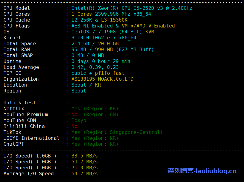 六六云怎么样?六六云韩国原生IP VPS主机测评分享,CN2/LG线路,解锁韩区netflix,afreecatv等-老刘博客