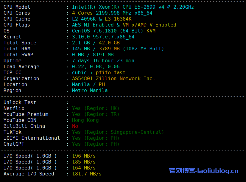 Lightlayer怎么样？菲律宾MANILA-GLOBAL NETWORK系列VPS测评-老刘博客