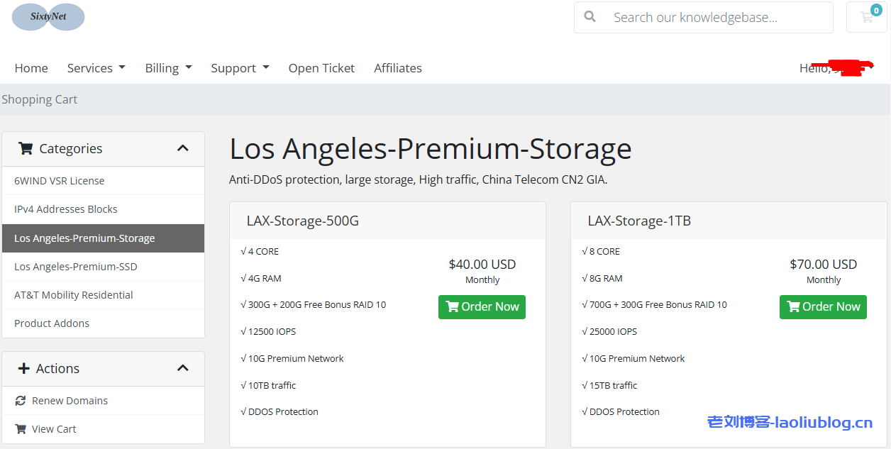 SixtyNet搞7折优惠:美国高防CN2大硬盘VPS,10Gbps带宽/1Tbps直连防御,$28/月,4核/4G内存/500G HDD/10T流量-老刘博客