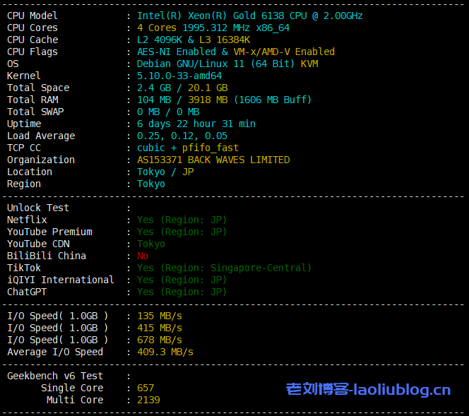 BackWaves日本东京VPS测评,BGP IIJ大陆优化线路,G口带宽,有IPv6-老刘博客